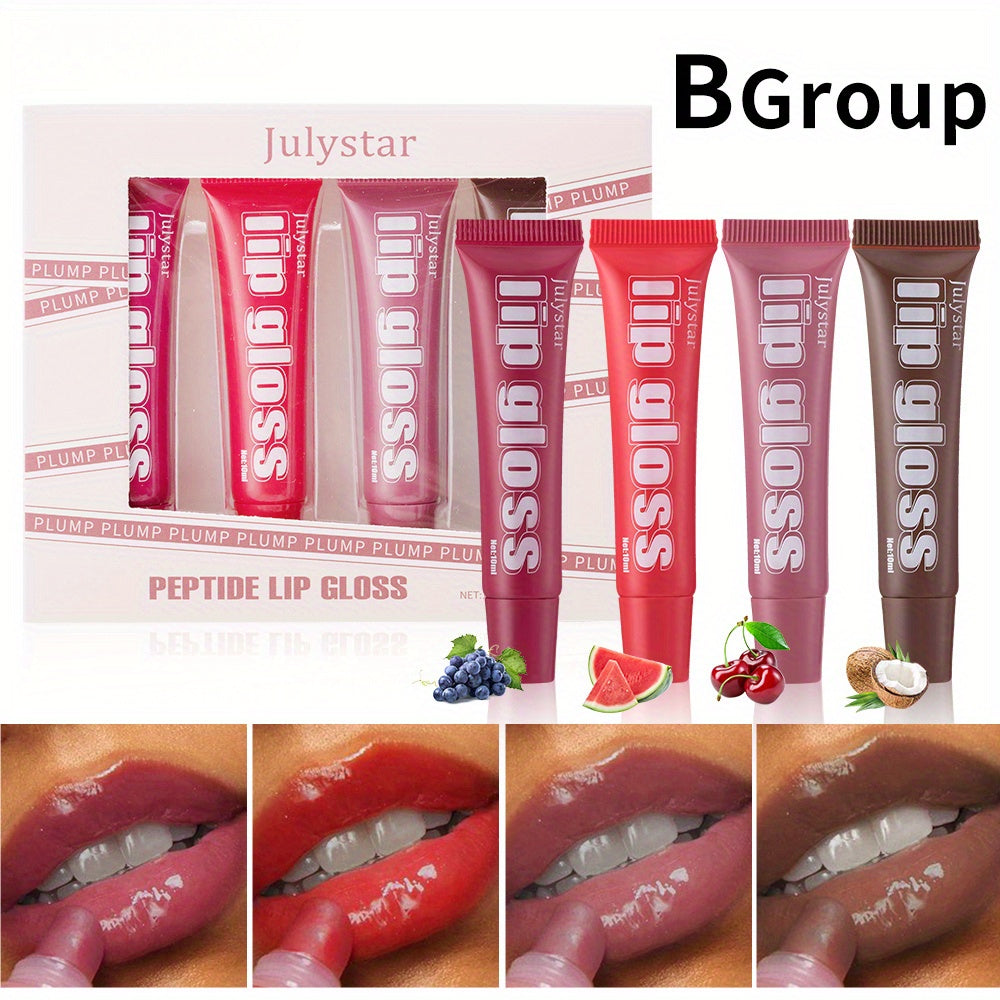 4pcs Lip Gloss Set – 8 Fruity Flavors, Hydrating & Non-Sticky, Long-Lasting Shine for Smooth, Glossy Lips