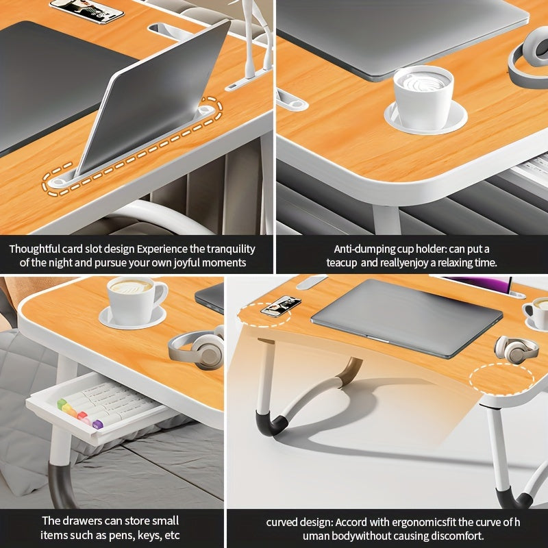 Ultra-Large Portable Laptop Bed Table – Multi-Functional Tray with Cup Holder, Drawer, USB Port, Fan & Light