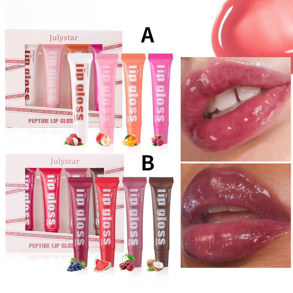 4pcs Lip Gloss Set – 8 Fruity Flavors, Hydrating & Non-Sticky, Long-Lasting Shine for Smooth, Glossy Lips
