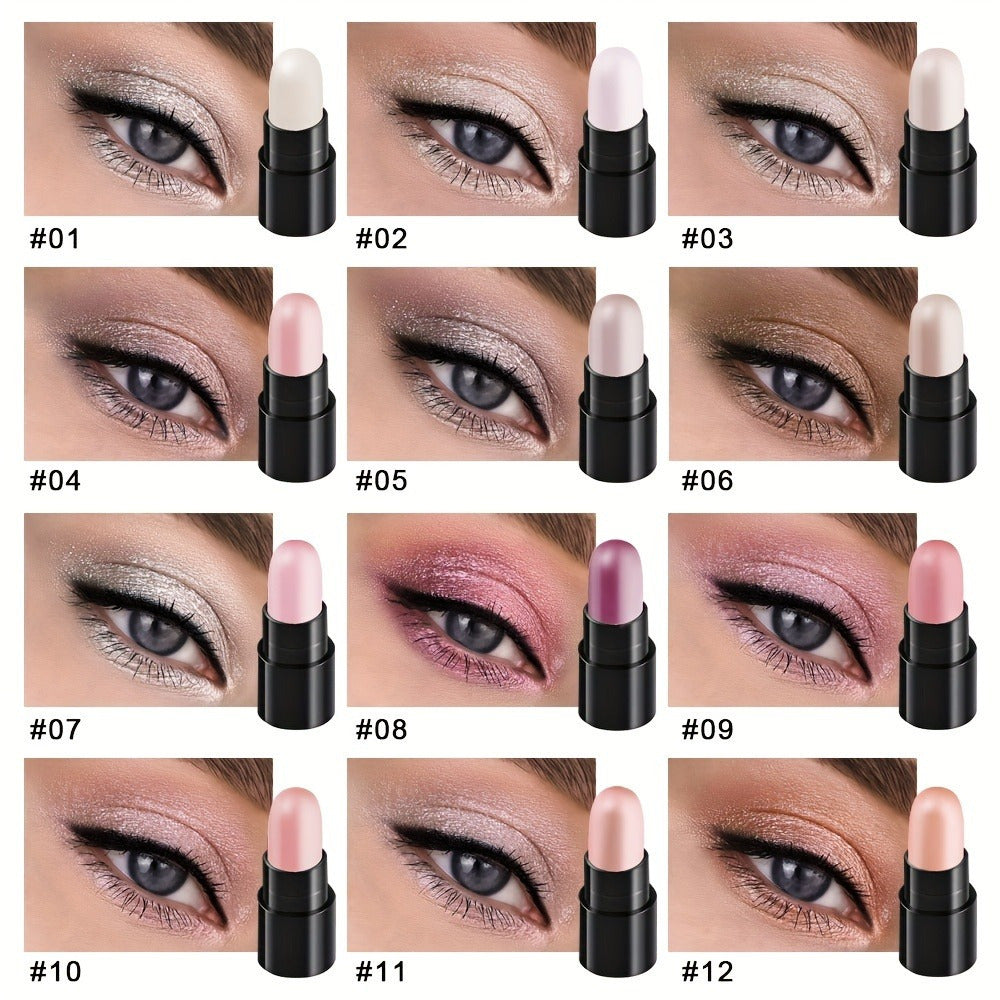 12-Color Waterproof Eyeshadow Stick Set – Shimmer, Glitter & Highlighter Pens