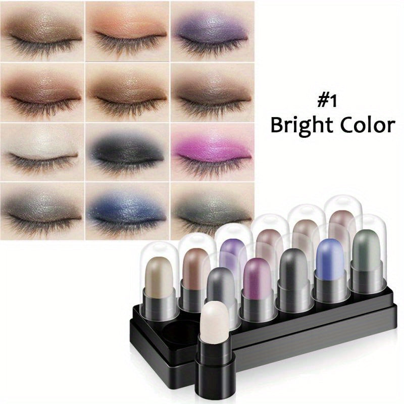 12-Color Waterproof Eyeshadow Stick Set – Shimmer, Glitter & Highlighter Pens