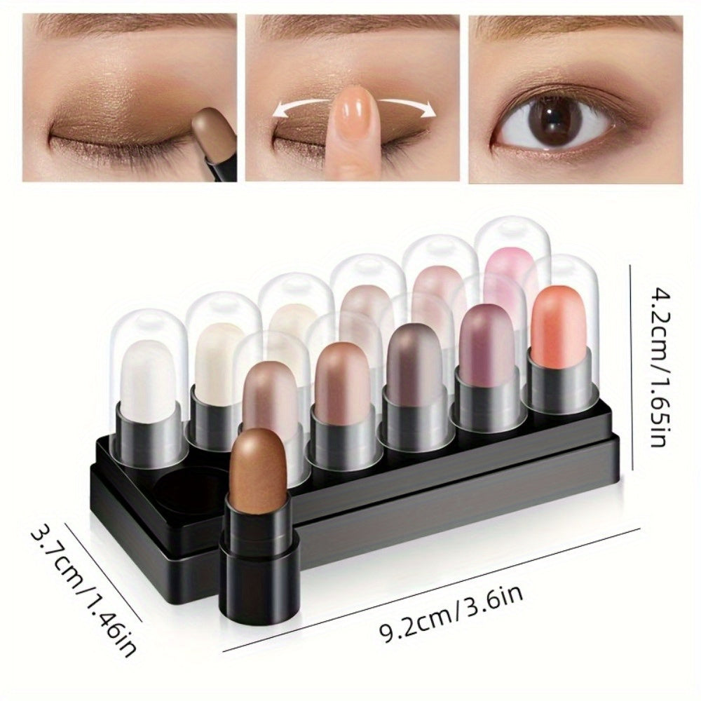 12-Color Waterproof Eyeshadow Stick Set – Shimmer, Glitter & Highlighter Pens
