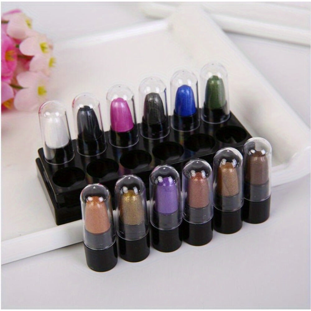 12-Color Waterproof Eyeshadow Stick Set – Shimmer, Glitter & Highlighter Pens