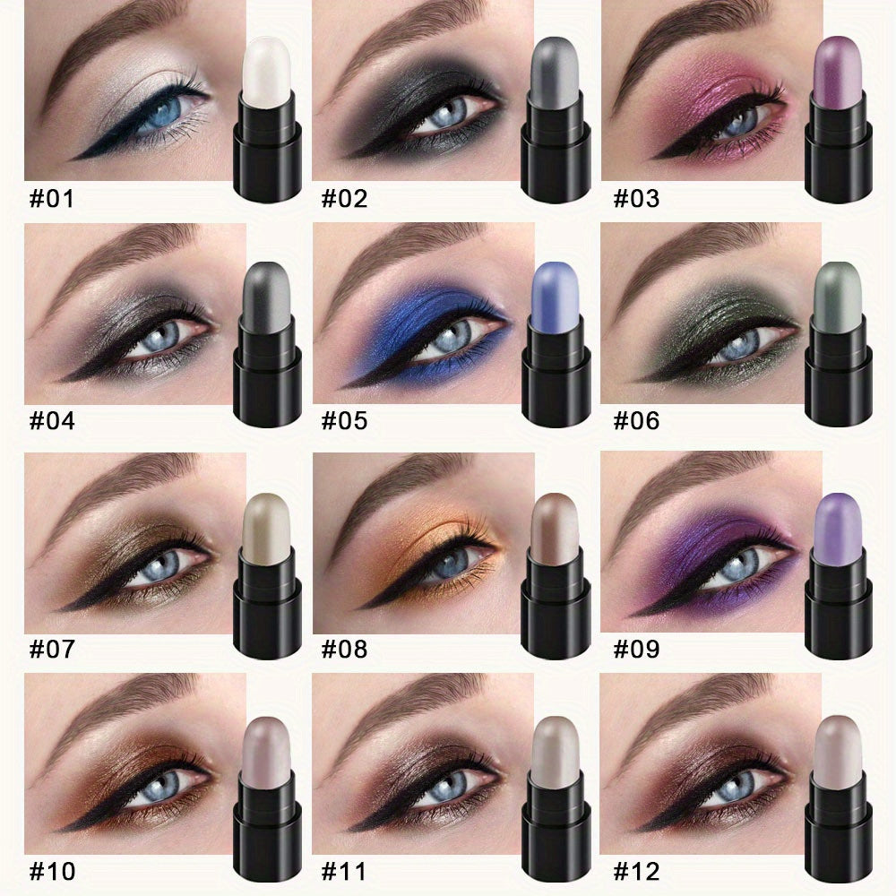 12-Color Waterproof Eyeshadow Stick Set – Shimmer, Glitter & Highlighter Pens