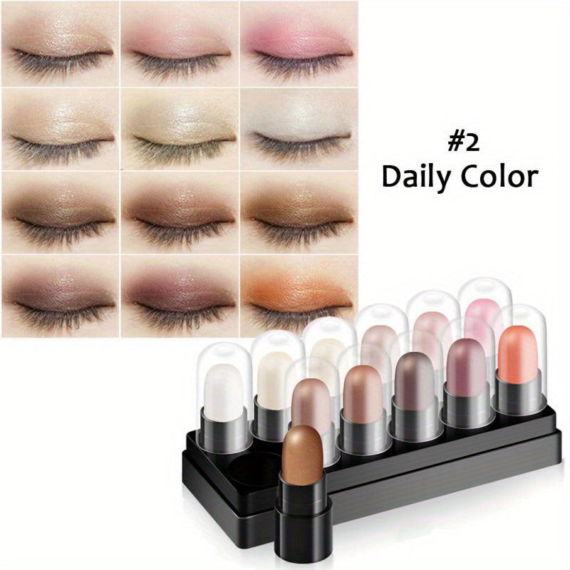 12-Color Waterproof Eyeshadow Stick Set – Shimmer, Glitter & Highlighter Pens