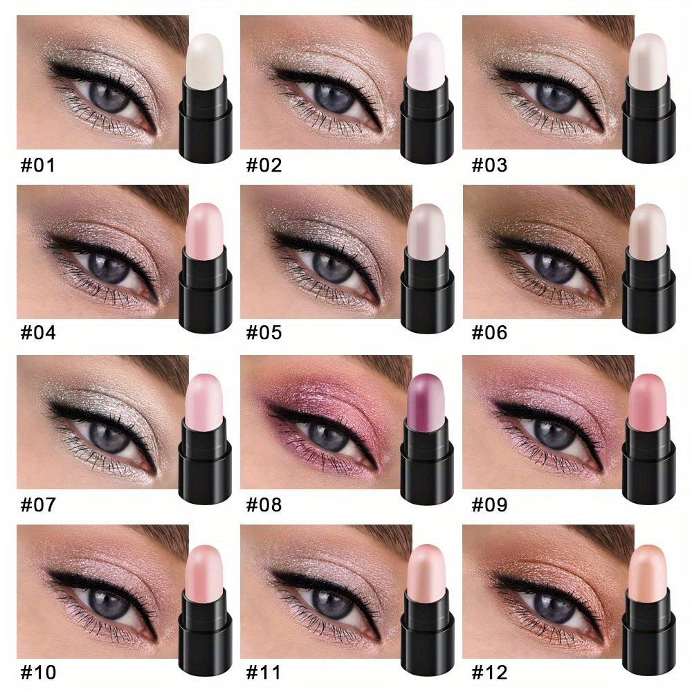 12-Color Waterproof Eyeshadow Stick Set – Shimmer, Glitter & Highlighter Pens