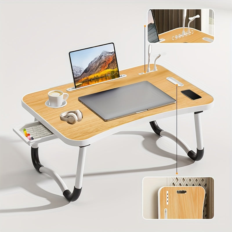 Ultra-Large Portable Laptop Bed Table – Multi-Functional Tray with Cup Holder, Drawer, USB Port, Fan & Light