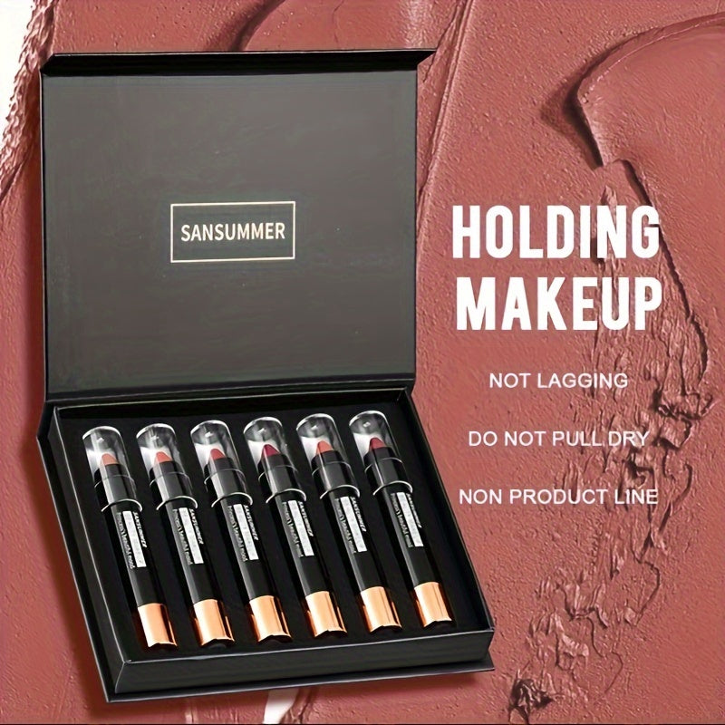 Waterproof Lipstick Gift Set – 6-Pieces Matte Velvet Crayon Lipsticks Eye Shadow Blush – Long-Lasting, Rich Color