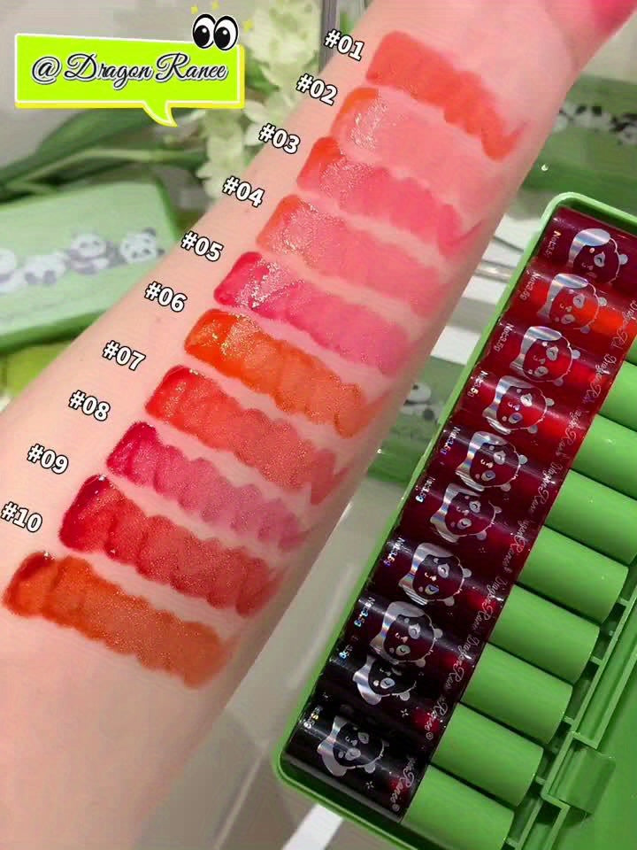 10-Piece Mini Lip Gloss Set – Green Lipstick Gift Box with Nourishing, Long-Lasting, Moisturizing Lip Colors, Glosses & Stains – Mirror-Like Finish