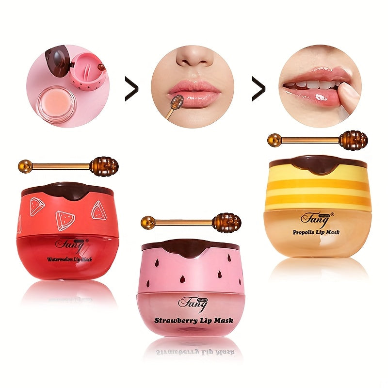 Honey Propolis Lip Balm & Lip Mask Set – Moisturizing Honey Pot with Applicator Stick, Ideal Valentine’s Day Gift