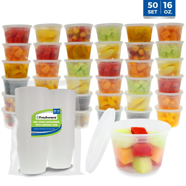 Freshware 16 oz Plastic Food Storage Containers with Lids – 36-Pack BPA-Free Deli Cups for Meal Prep, Slime, Soup – Stackable, Leakproof, Microwave/Dishwasher/Freezer Safe