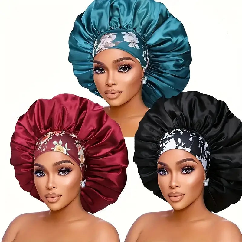 Satin Sleep Caps for Women – Soft, Breathable Hair Bonnets with Stretchy Wide Band High-Density Fabric for Curl Protection