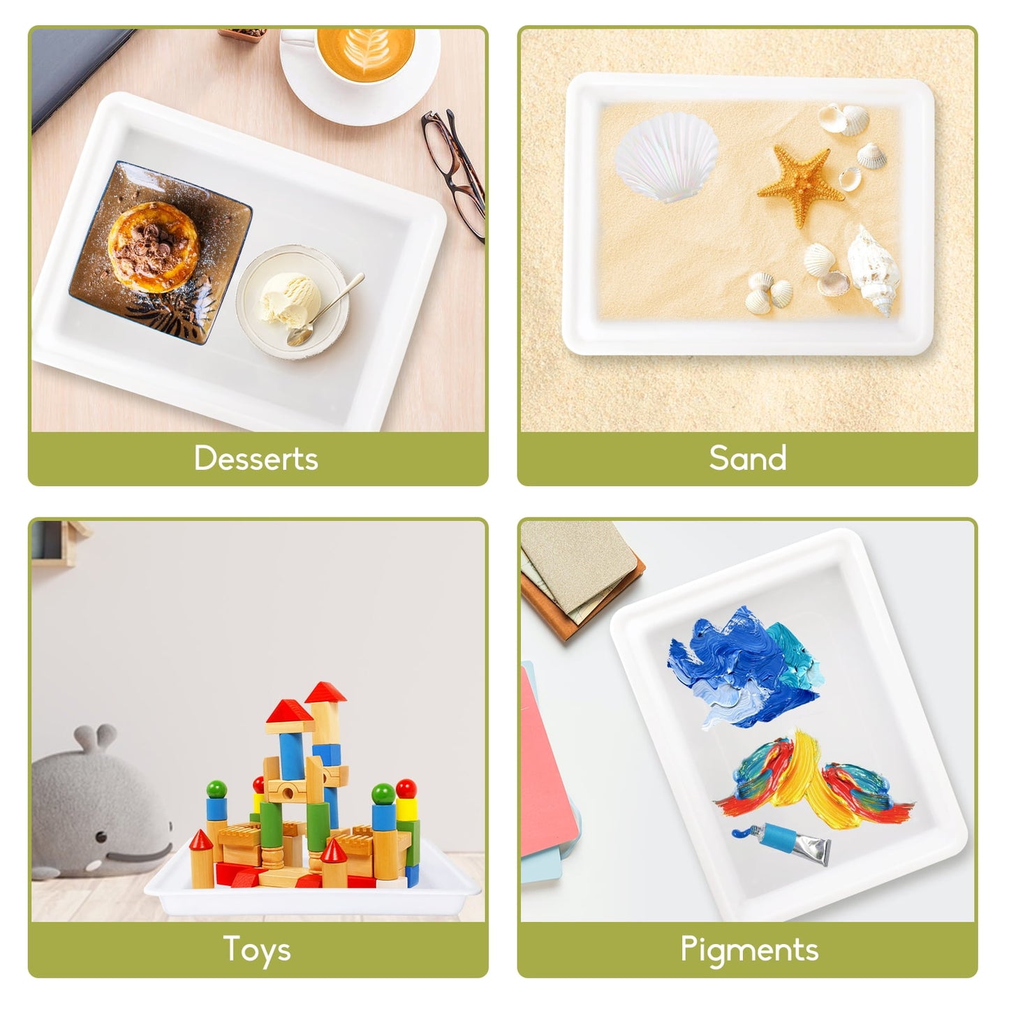 Plastic 8.30'' 1.20'' Serving Trays, 10 Pieces White and colored