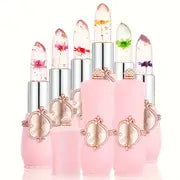 6-Pcs Crystal Flower Jelly Lipstick, Long-lasting Lipstick, Magic Temperature Color Changing Lipstick