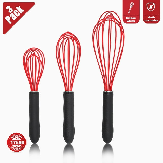 Silicone Wire Whisk, Egg Beater, 3 Sizes, for Blending, Whisking, Beating, Frothing, Stirring