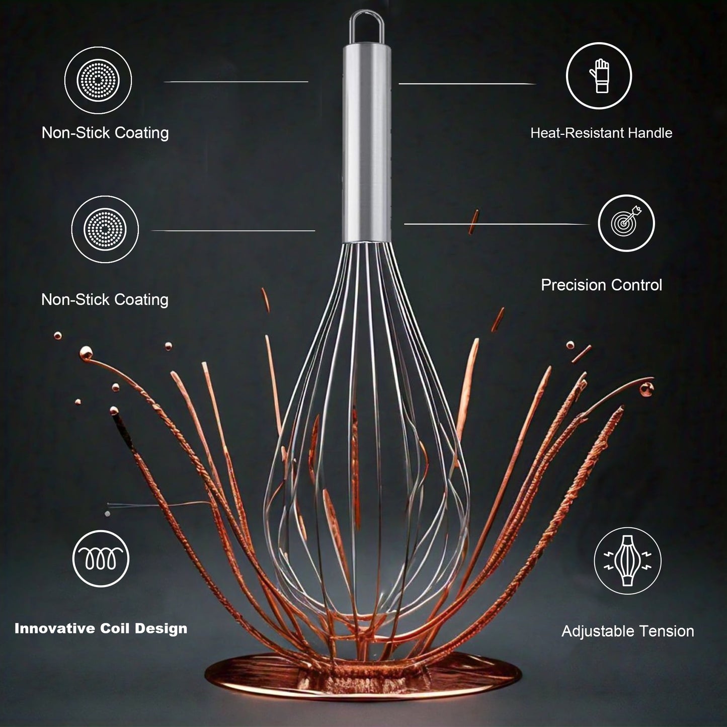 Silicone Wire Whisk, Egg Beater, 3 Sizes, for Blending, Whisking, Beating, Frothing, Stirring