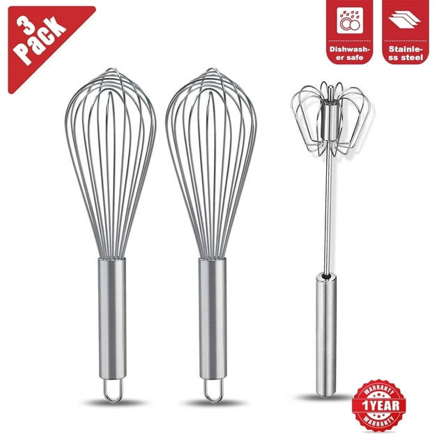 Silicone Wire Whisk, Egg Beater, 3 Sizes, for Blending, Whisking, Beating, Frothing, Stirring