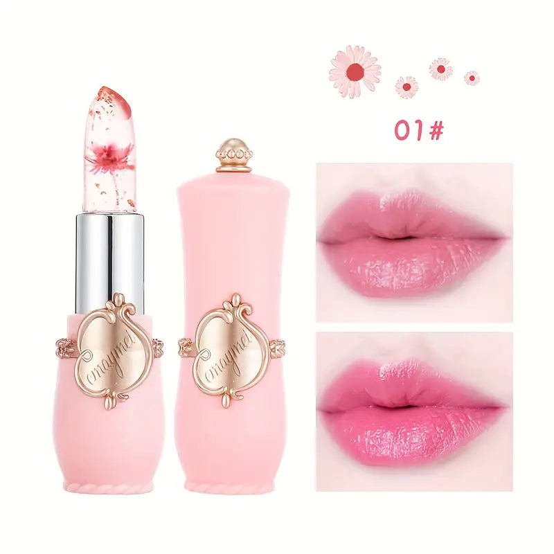 6-Pcs Crystal Flower Jelly Lipstick, Long-lasting Lipstick, Magic Temperature Color Changing Lipstick