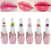 6-Pcs Crystal Flower Jelly Lipstick, Long-lasting Lipstick, Magic Temperature Color Changing Lipstick