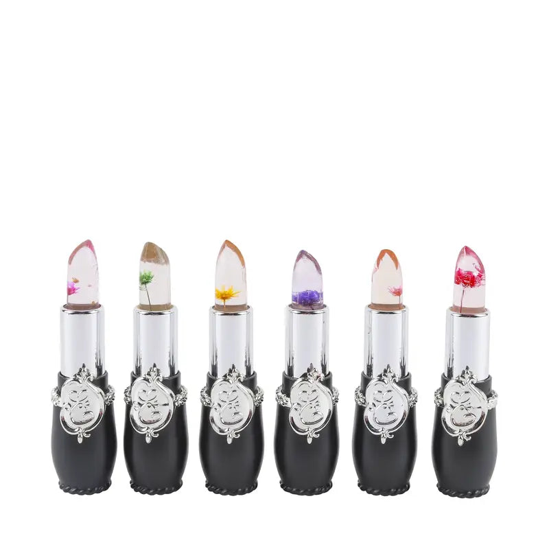 6-Pcs Crystal Flower Jelly Lipstick, Long-lasting Lipstick, Magic Temperature Color Changing Lipstick