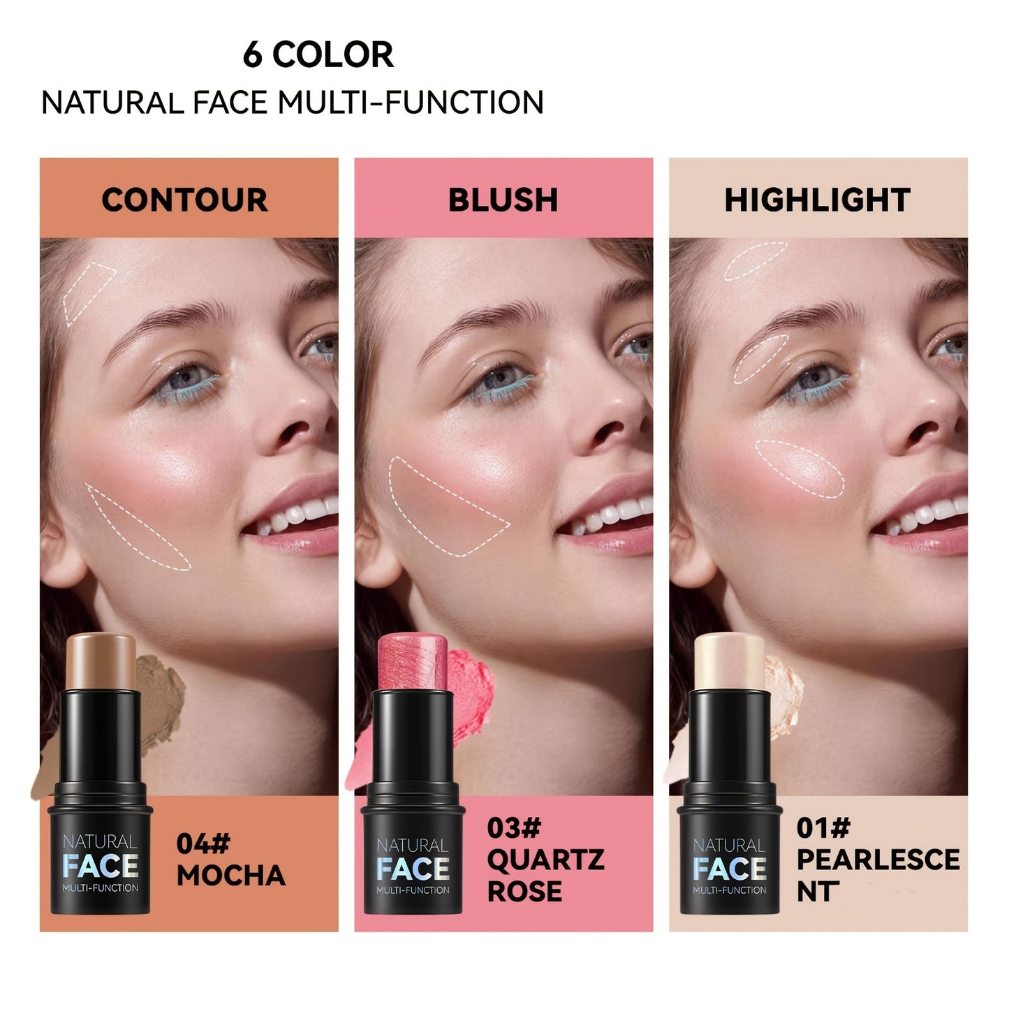 Waterproof Contour Stick Trio – Multi-Use Highlight, Concealer & Contour for Natural Definition