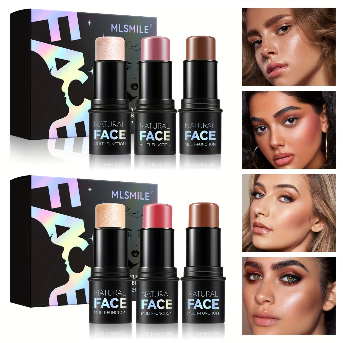Waterproof Contour Stick Trio – Multi-Use Highlight, Concealer & Contour for Natural Definition