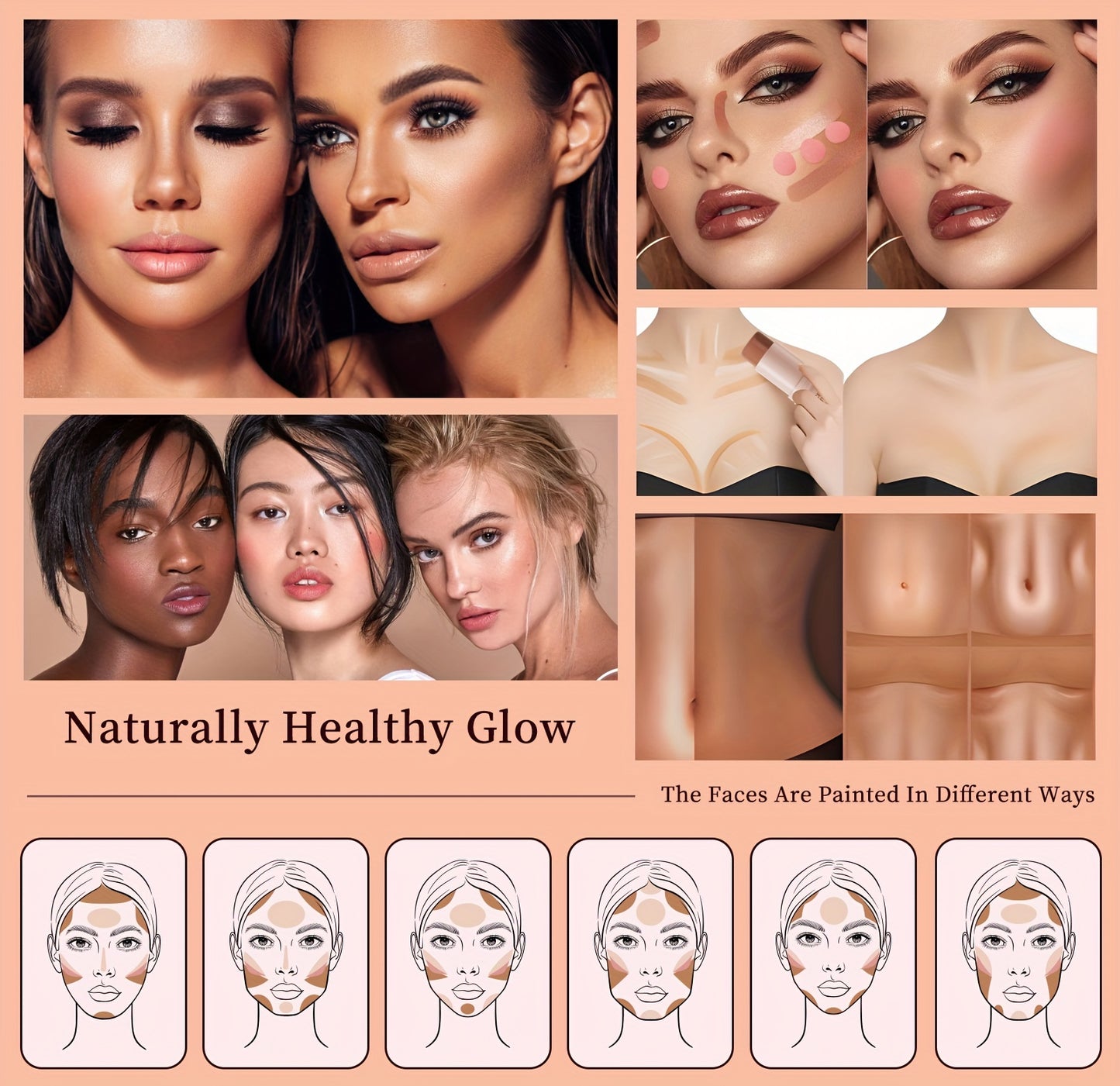 3pcs Concealer Stick Set with Makeup Brush – Highlighter, Bronzer & Blush for Easy Sculpting & Natural Glow, Waterproof Gift Set