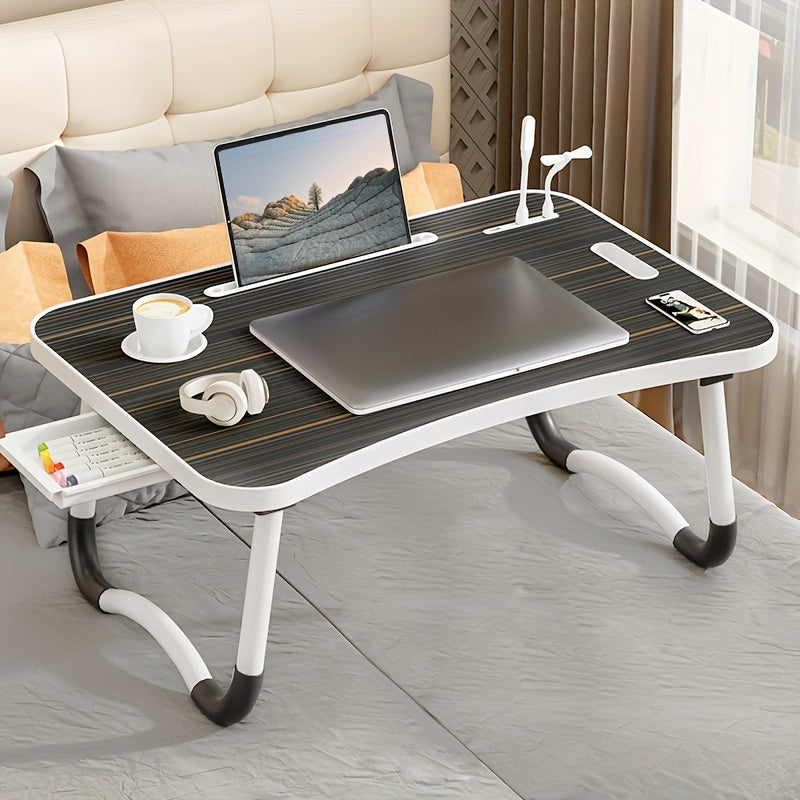 Ultra-Large Portable Laptop Bed Table – Multi-Functional Tray with Cup Holder, Drawer, USB Port, Fan & Light