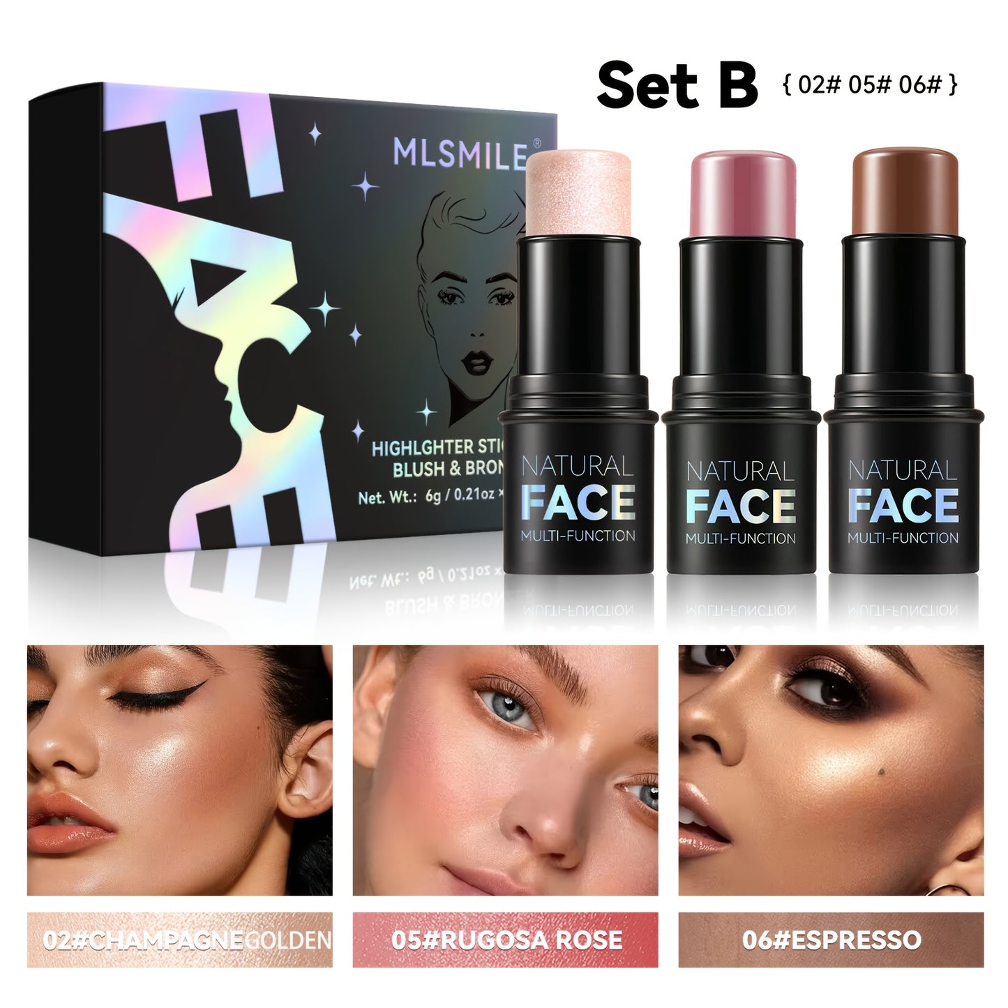 Waterproof Contour Stick Trio – Multi-Use Highlight, Concealer & Contour for Natural Definition