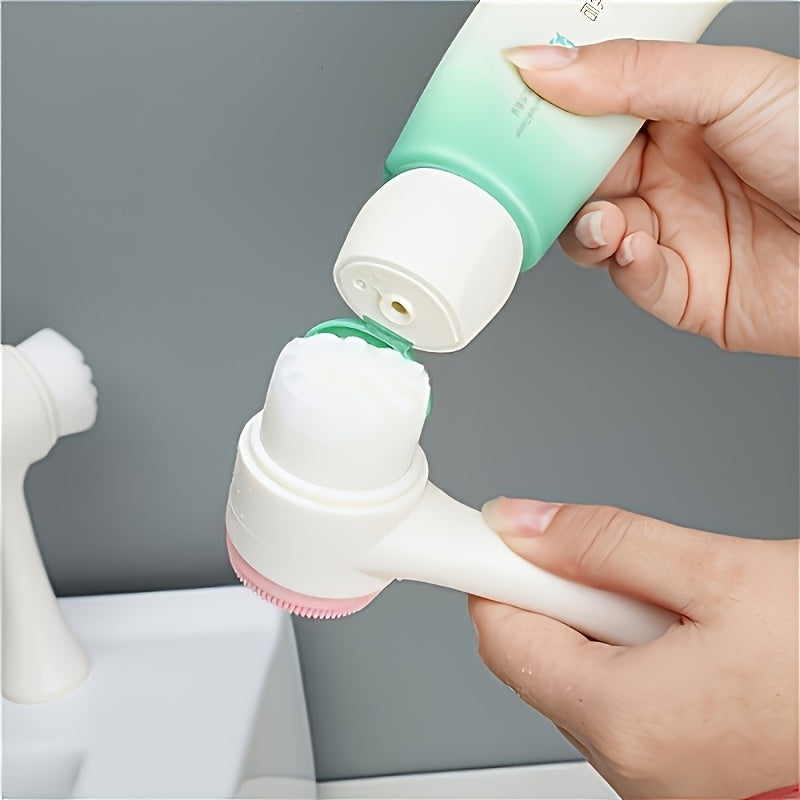 2-in-1 Silicone Facial Scrubber & Manual Face Massager – Double-Sided Exfoliating Brush with Soft Bristles, No Power Needed