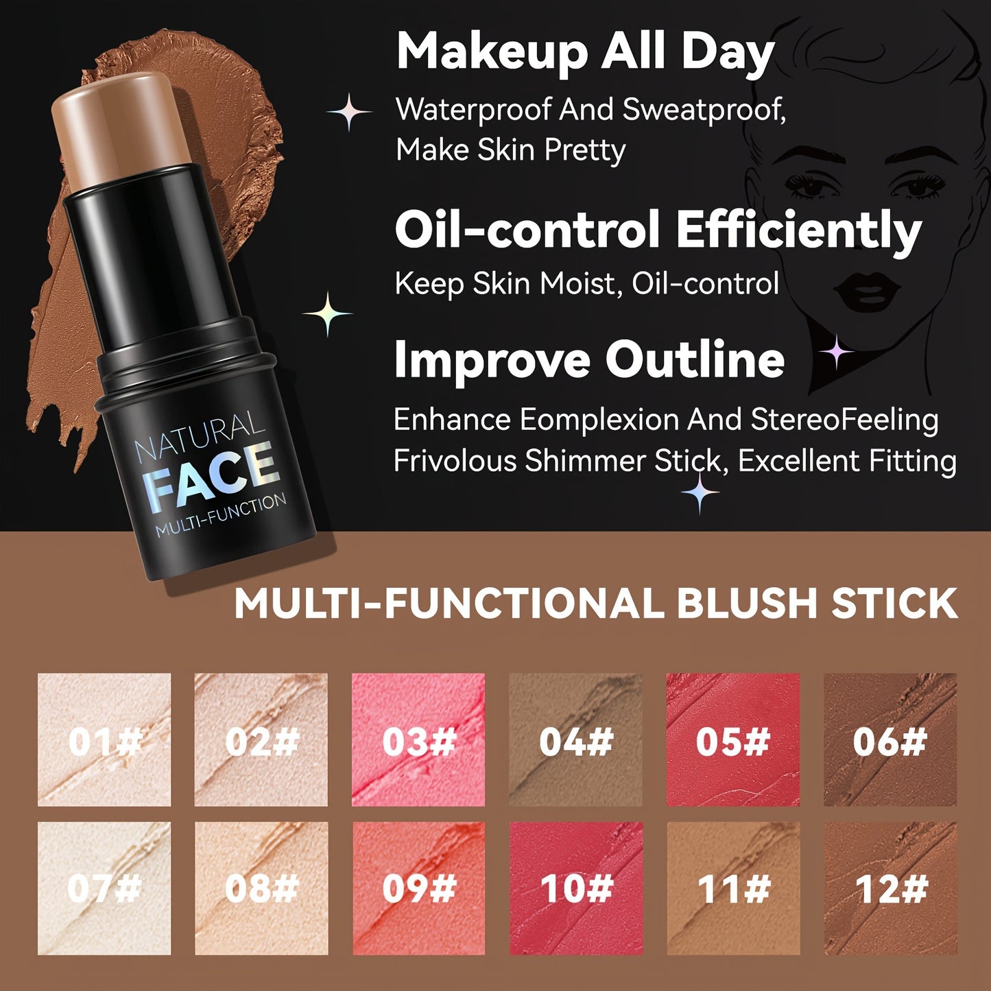 Waterproof Contour Stick Trio – Multi-Use Highlight, Concealer & Contour for Natural Definition