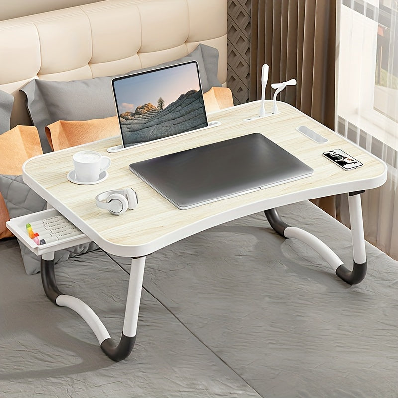 Ultra-Large Portable Laptop Bed Table – Multi-Functional Tray with Cup Holder, Drawer, USB Port, Fan & Light