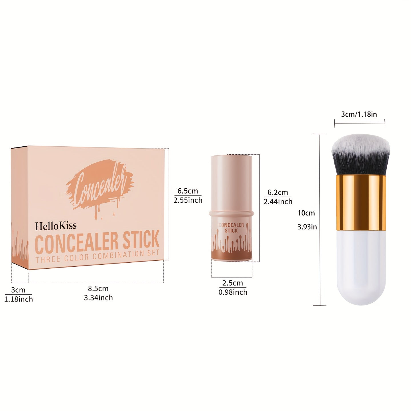 3pcs Concealer Stick Set with Makeup Brush – Highlighter, Bronzer & Blush for Easy Sculpting & Natural Glow, Waterproof Gift Set