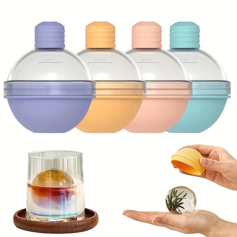 Set of 4 Silicone Ice Ball Molds – 2.5-Inch Round Ice Sphere Molds for Whiskey & Cocktails Reusable Kitchen Bar Accessories