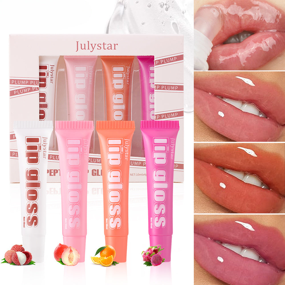 4pcs Lip Gloss Set – 8 Fruity Flavors, Hydrating & Non-Sticky, Long-Lasting Shine for Smooth, Glossy Lips