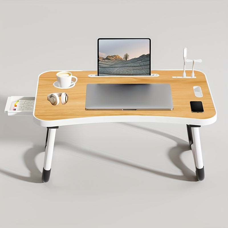 Ultra-Large Portable Laptop Bed Table – Multi-Functional Tray with Cup Holder, Drawer, USB Port, Fan & Light