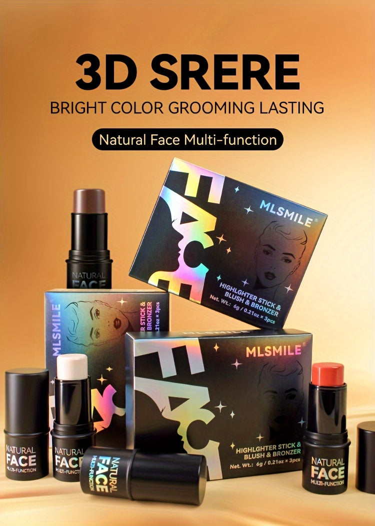 Waterproof Contour Stick Trio – Multi-Use Highlight, Concealer & Contour for Natural Definition
