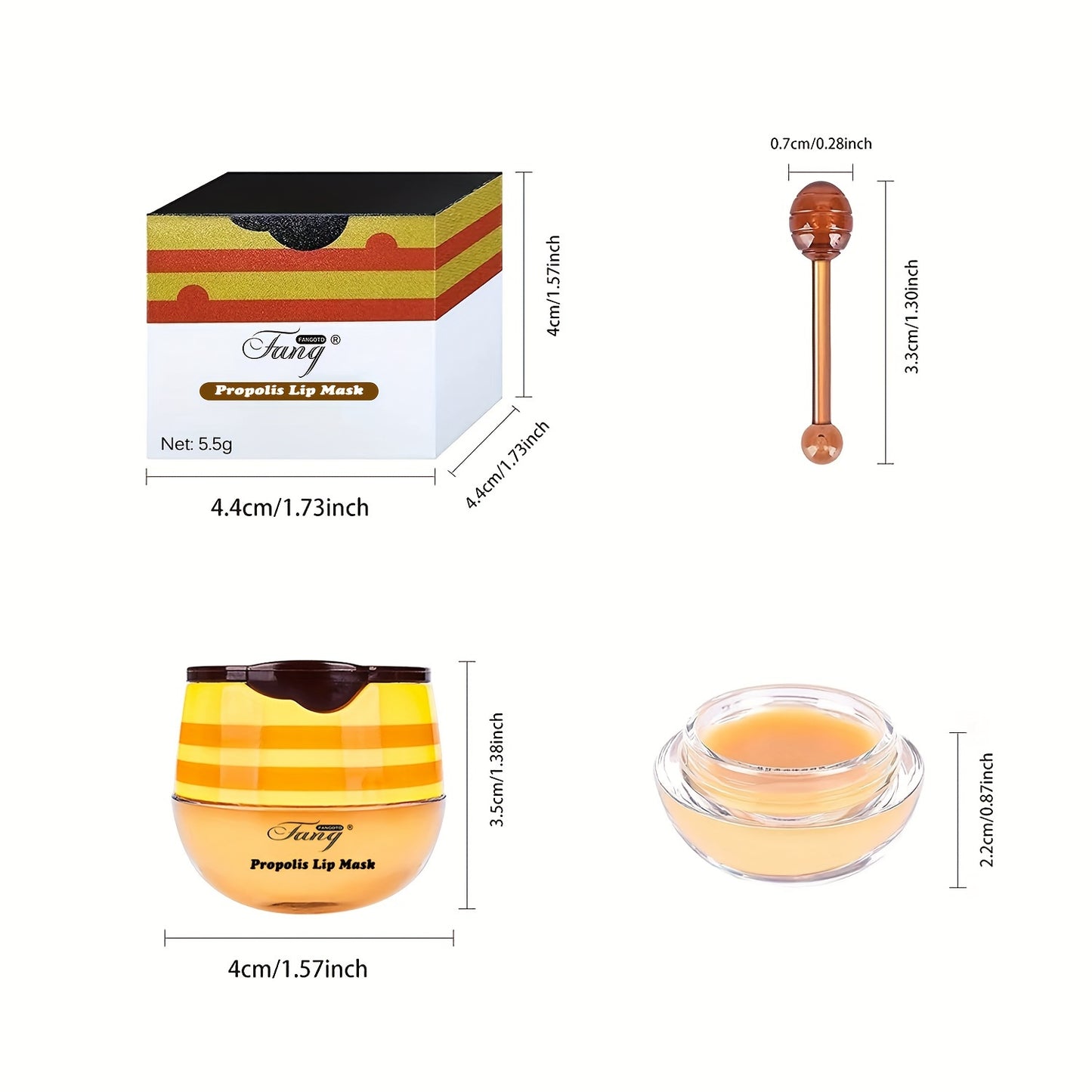 Honey Propolis Lip Balm & Lip Mask Set – Moisturizing Honey Pot with Applicator Stick, Ideal Valentine’s Day Gift