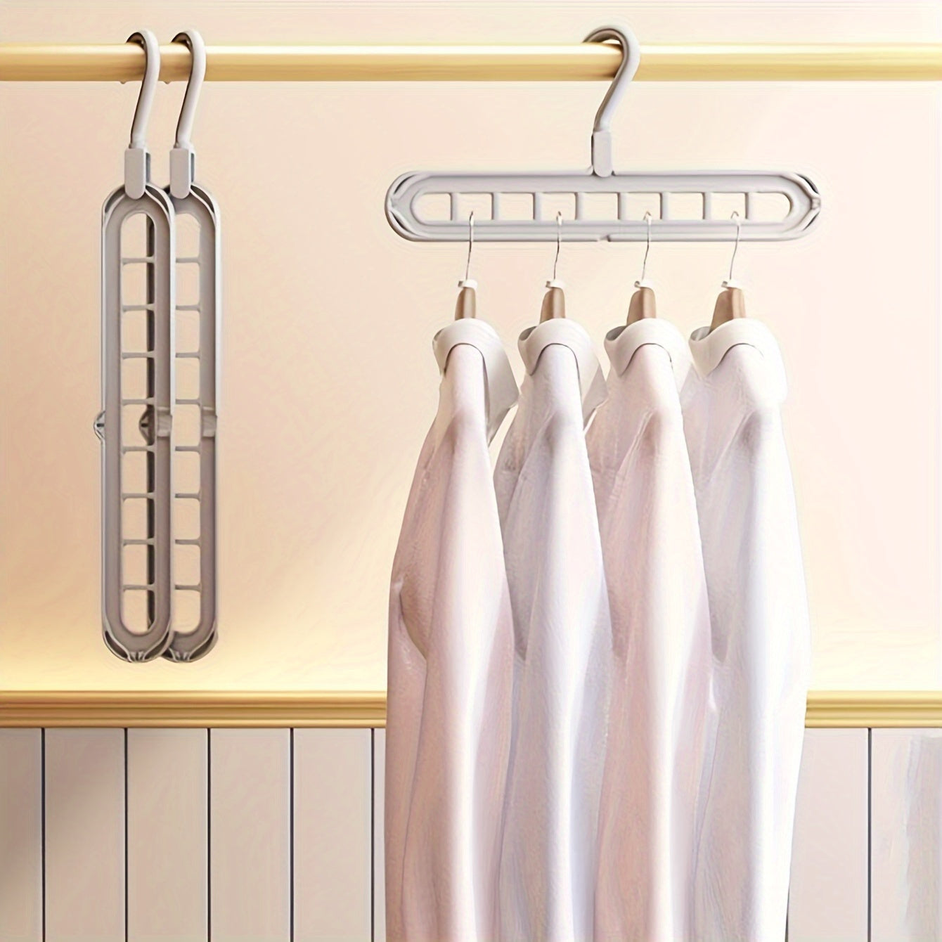 3Pcs Space-Saving Multi-Position 9-Hole Folding Plastic Hangers – Closet & Wardrobe Organizer with Unfinished Finish