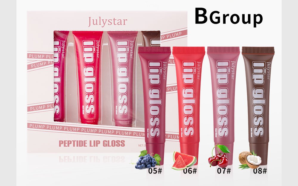4pcs Lip Gloss Set – 8 Fruity Flavors, Hydrating & Non-Sticky, Long-Lasting Shine for Smooth, Glossy Lips