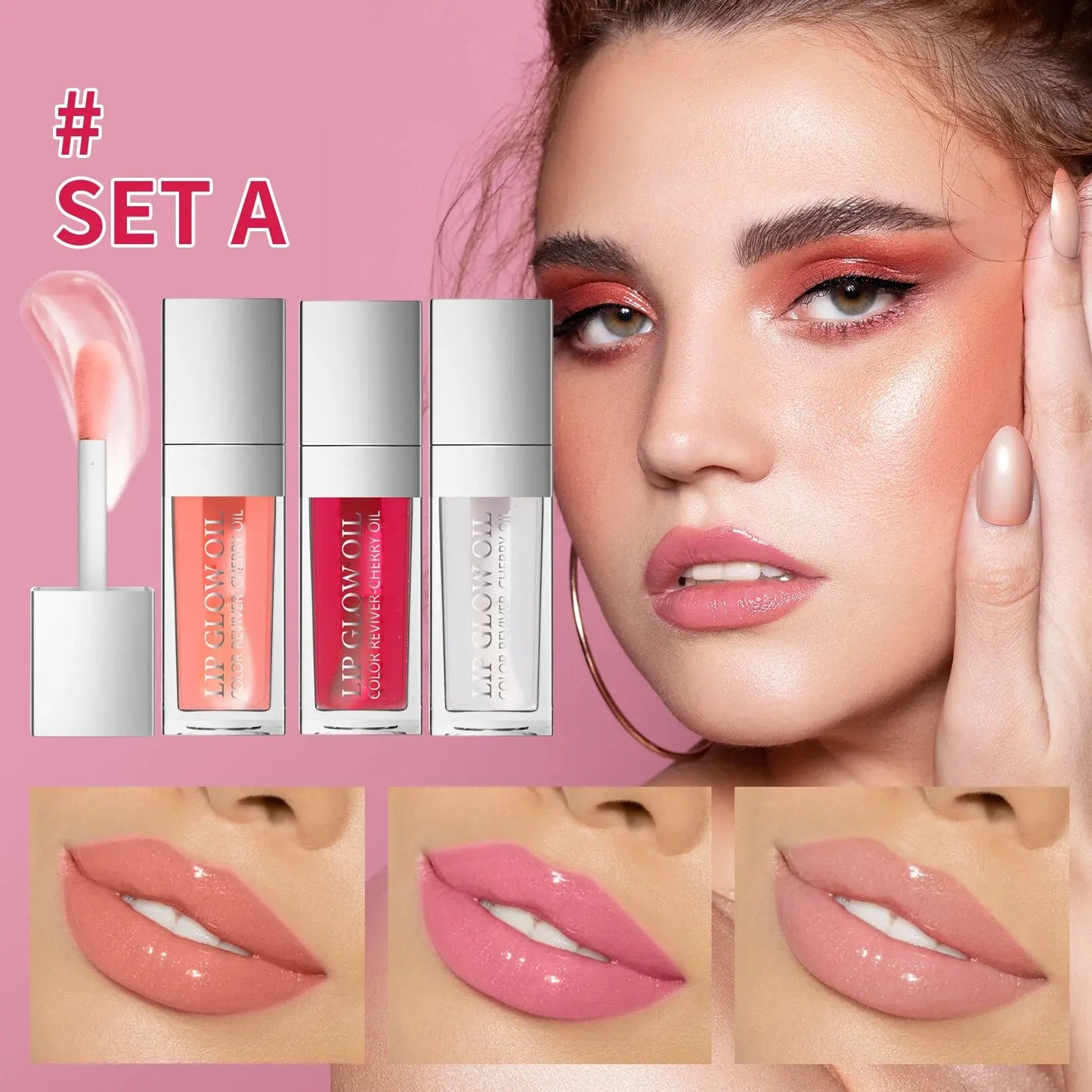 Crystal Jelly Moisturizing Lip Oil Set – Tinted Lip Glow Oil for Hydrating Shine & Natural Color, Lightweight Lip Gloss Makeup Kit
