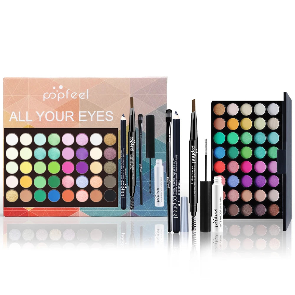 POPFEEL Eye Makeup Starter Kit – Budget-Friendly Beauty Set with Eyeshadow Palette, Eyeliner, Mascara & Brow Pencil – Perfect Gift for Makeup Lovers