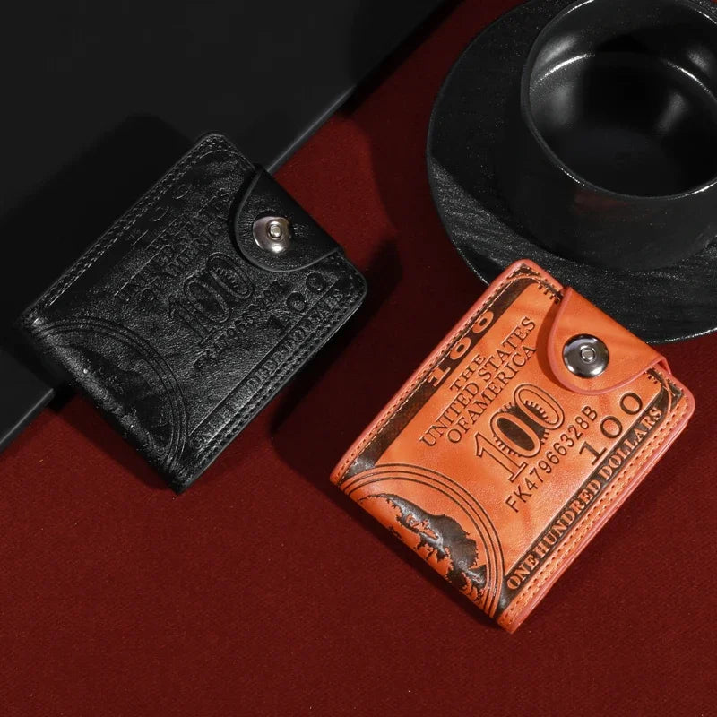 Men’s Faux Leather Wallet with 100 Dollar Bill Design – Bifold Style with Card Slots & ID Window