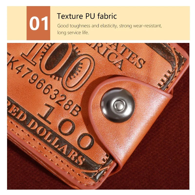 Men’s Faux Leather Wallet with 100 Dollar Bill Design – Bifold Style with Card Slots & ID Window