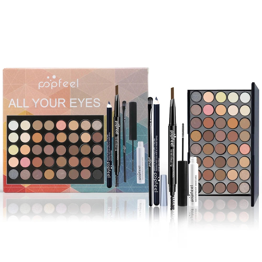 POPFEEL Eye Makeup Starter Kit – Budget-Friendly Beauty Set with Eyeshadow Palette, Eyeliner, Mascara & Brow Pencil – Perfect Gift for Makeup Lovers