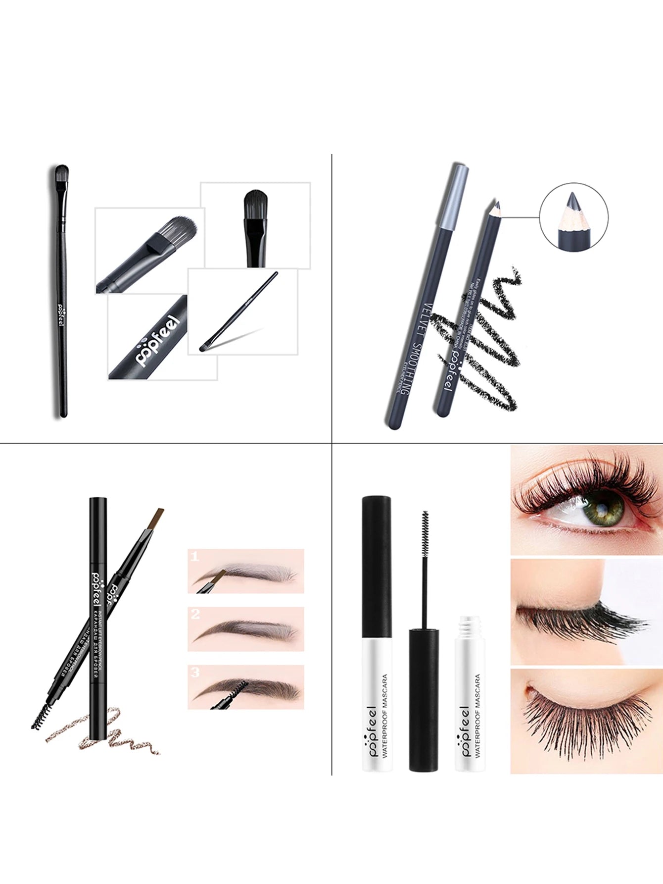 POPFEEL Eye Makeup Starter Kit – Budget-Friendly Beauty Set with Eyeshadow Palette, Eyeliner, Mascara & Brow Pencil – Perfect Gift for Makeup Lovers