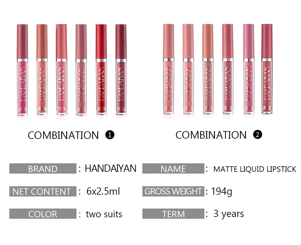 6-Pieces Non-Stick Liquid Lipstick Gift Set – Long-Lasting Matte Lip Gloss – Fade-Resistant, Smooth Finish