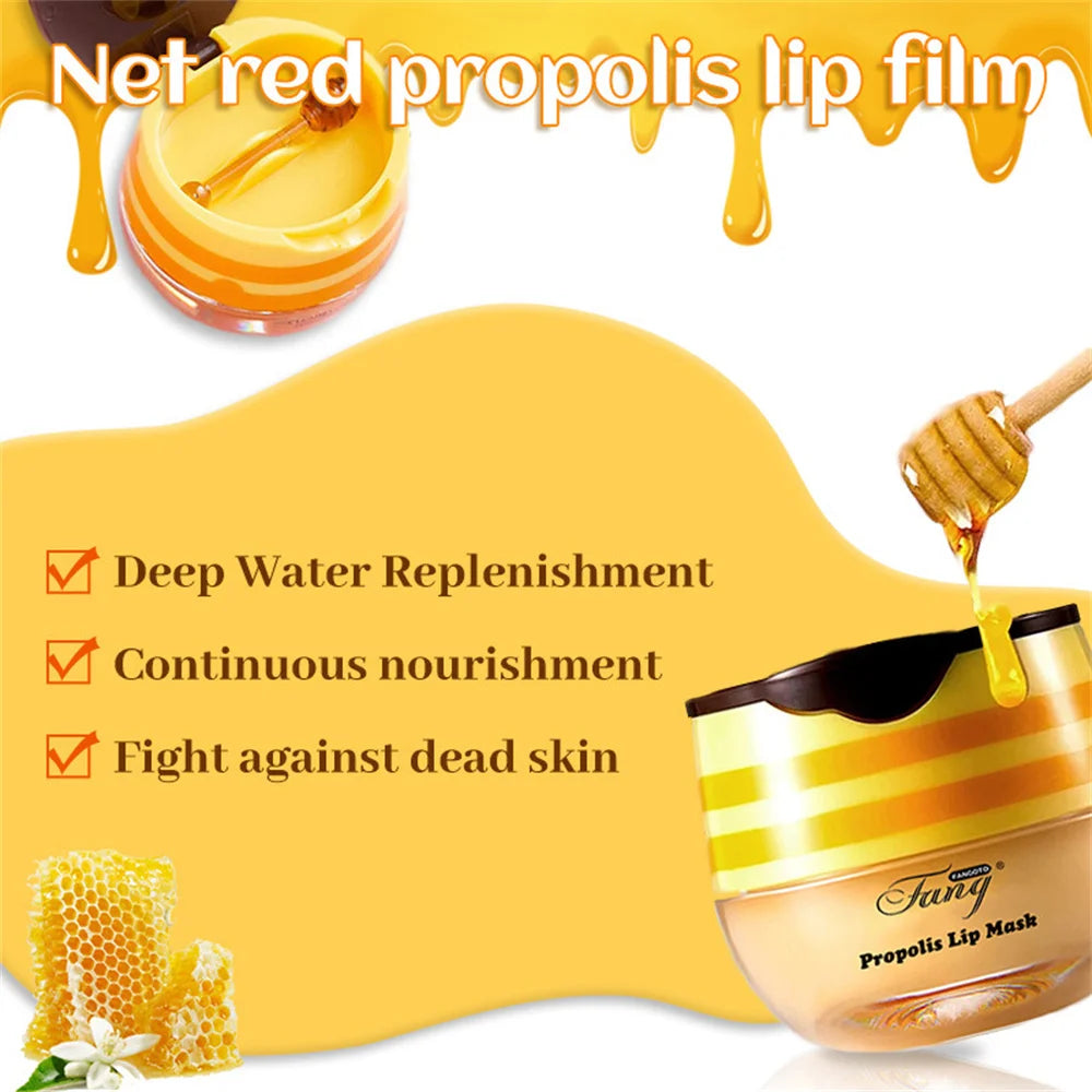 Honey Propolis Lip Balm & Lip Mask Set – Moisturizing Honey Pot with Applicator Stick, Ideal Valentine’s Day Gift