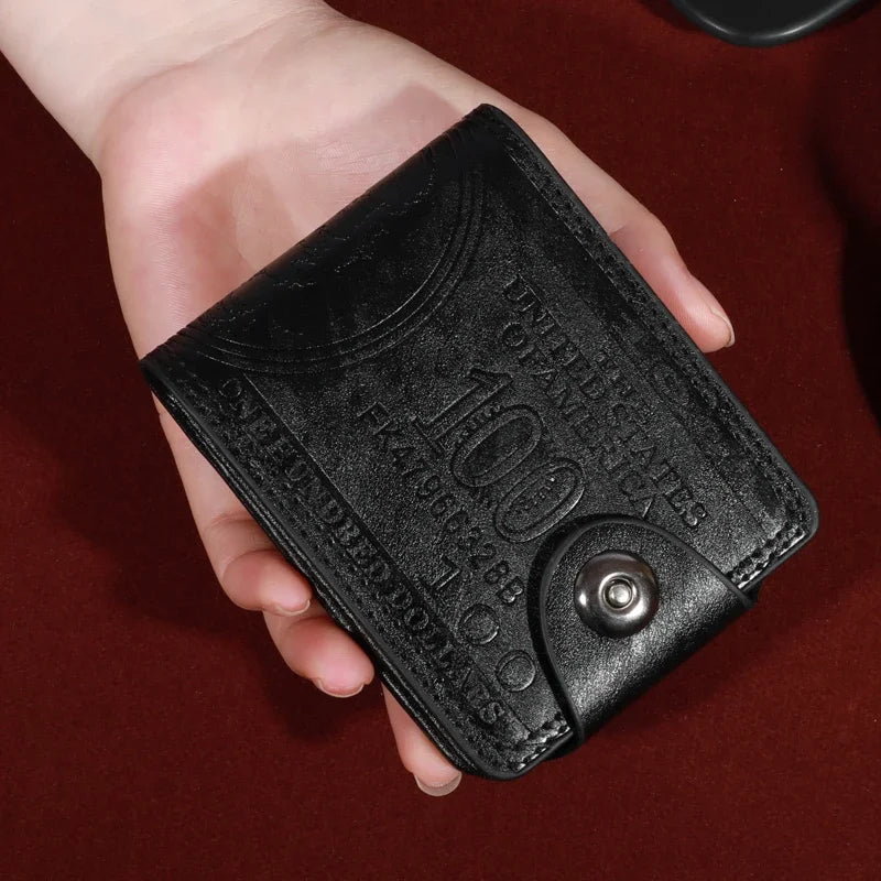 Men’s Faux Leather Wallet with 100 Dollar Bill Design – Bifold Style with Card Slots & ID Window