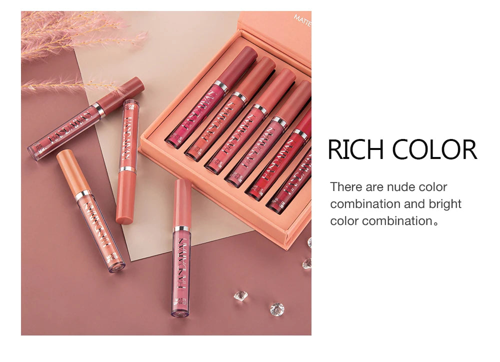 6-Pieces Non-Stick Liquid Lipstick Gift Set – Long-Lasting Matte Lip Gloss – Fade-Resistant, Smooth Finish